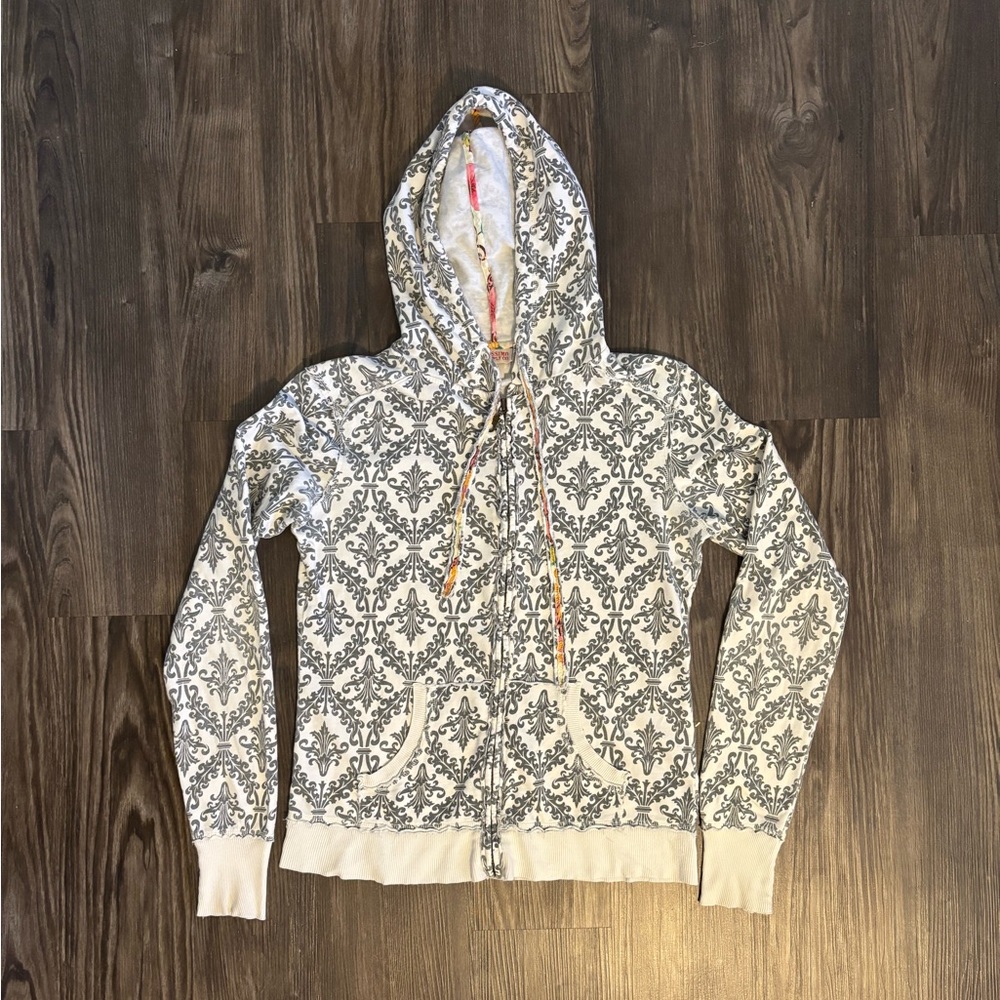 Mossimo Supply Co. Sz. M Gray/White Scroll Pattern Zip Front Hoodie